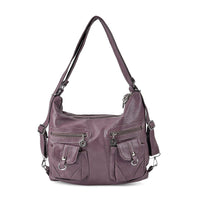 Purple Faux Leather 2 In 1 Crossbody Bag / Backpack (13"x4.7"x11.8") with Shoulder Strap (51")