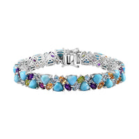 Premium Larimar and Multi Gemstone Bracelet in Platinum Over Sterling Silver (7.25 In) 34.65 ctw