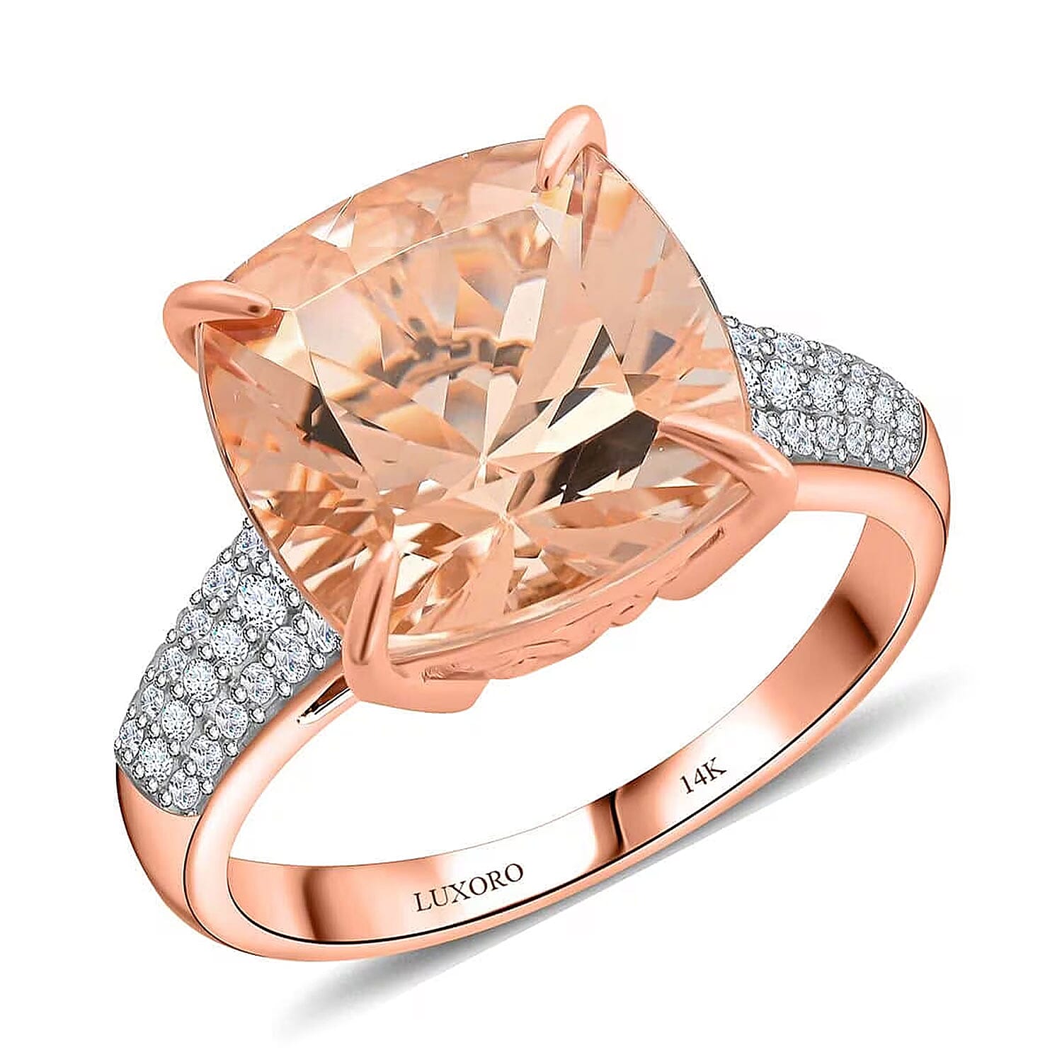 Luxoro 14K Rose Gold AAA Marropino Morganite, Diamond (G-H, I2) (0.45 cts) Ring (Size 10.0) 6.80 ctw