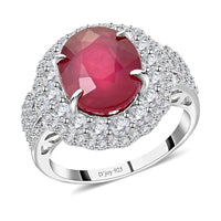 Niassa Ruby (FF) and White Topaz Ring in Platinum Over Sterling Silver (Size 7.0) 9.35 ctw