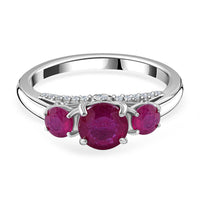 Premium Niassa Ruby (FF) and White Zircon 2.15 ctw Ring in Rhodium Over Sterling Silver (Size 9.0)
