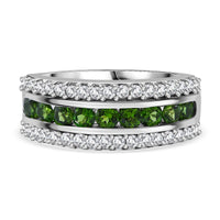 Chrome Diopside and White Zircon 1.69 ctw Ring in Rhodium Over Sterling Silver (Size 6.5)