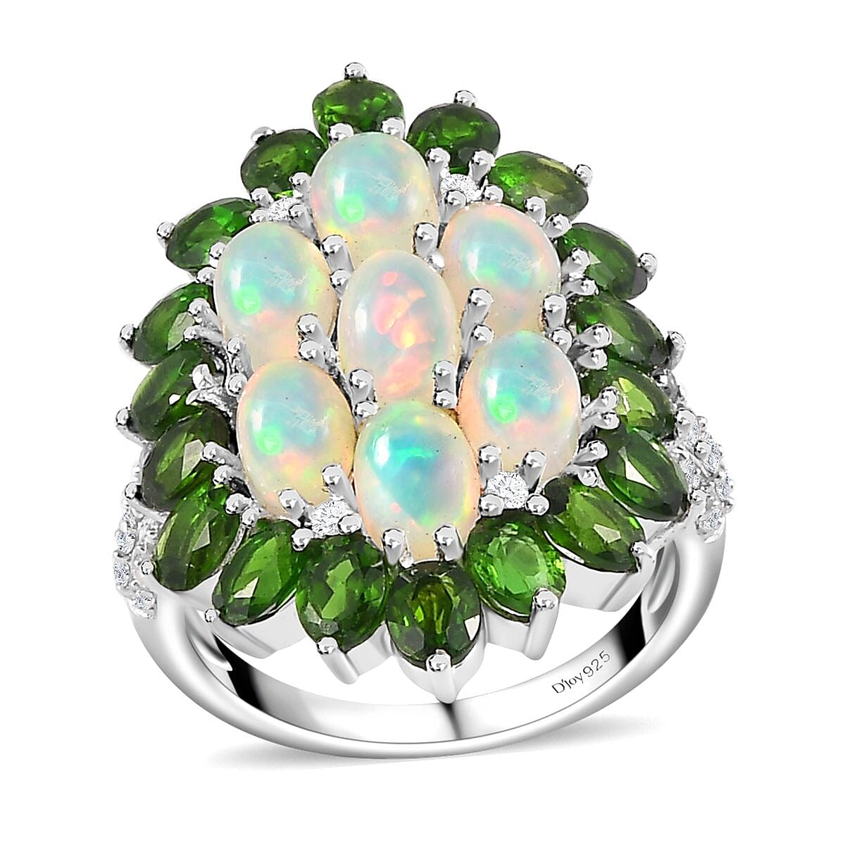 Premium Ethiopian Welo Opal and Multi Gemstone Floral Ring in Platinum Over Sterling Silver (Size 10.0) 5.90 ctw