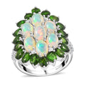 Premium Ethiopian Welo Opal and Multi Gemstone Floral Ring in Platinum Over Sterling Silver (Size 10.0) 5.90 ctw - Sticky add to cart bar