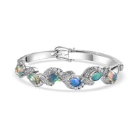 Ethiopian Welo Opal and White Zircon Bangle Bracelet in Platinum Over Sterling Silver (7.25 In) 6.00 ctw