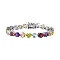 Multi Gemstone Heart Bracelet in Platinum Over Sterling Silver (6.50 In) 22.65 ctw