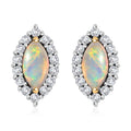 Ethiopian Welo Opal and White Zircon Halo Stud Earrings in Vermeil Yellow Gold Over Sterling Silver 1.35 ctw - Sticky add to cart bar