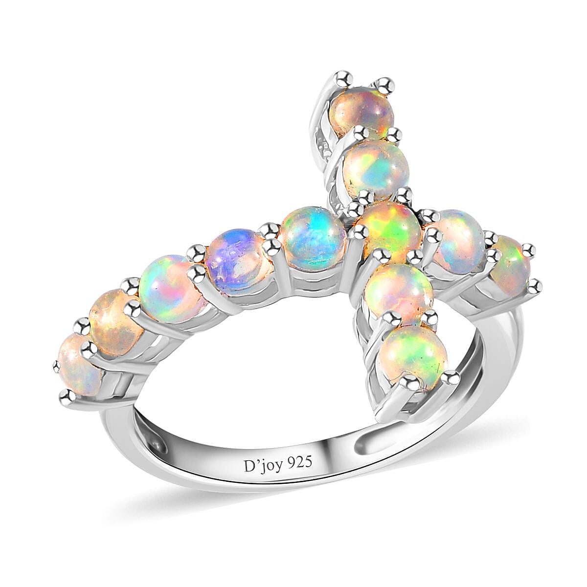 Premium Ethiopian Welo Opal Cross Ring in Platinum Over Sterling Silver (Size 10.0) 0.90 ctw