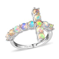Premium Ethiopian Welo Opal Cross Ring in Platinum Over Sterling Silver (Size 10.0) 0.90 ctw