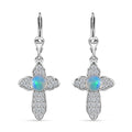 D'Joy Ethiopian Welo Opal and White Zircon Cross Earrings in Platinum Over Sterling Silver 2.25 ctw - Sticky add to cart bar