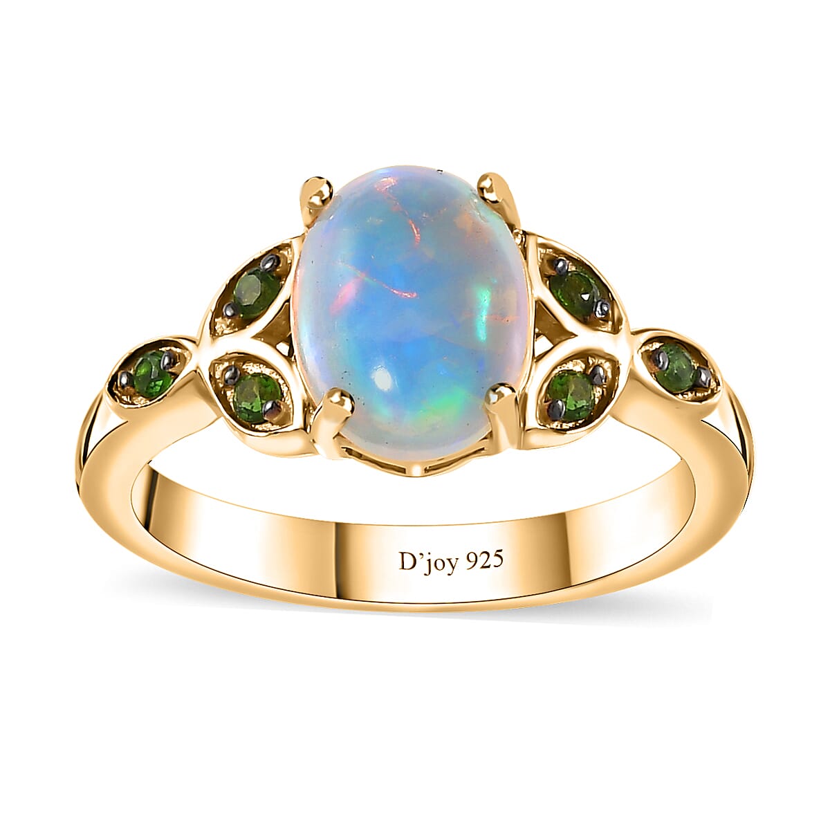 Premium Ethiopian Welo Opal and Chrome Diopside Ring in Vermeil Yellow Gold Over Sterling Silver (Size 10.0) 1.25 ctw