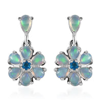 Ethiopian Welo Opal and Malgache Neon Apatite Floral Earrings in Platinum Over Sterling Silver 1.60 ctw