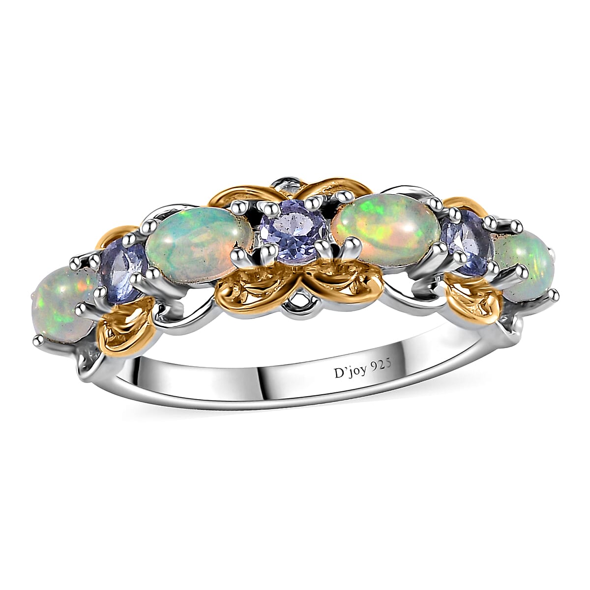 Premium Ethiopian Welo Opal and Tanzanite Ring in Vermeil YG and Platinum Over Sterling Silver (Size 10.0) 1.00 ctw