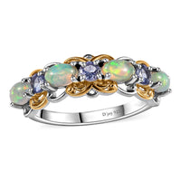 Premium Ethiopian Welo Opal and Tanzanite Ring in Vermeil YG and Platinum Over Sterling Silver (Size 10.0) 1.00 ctw