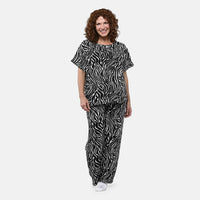 TLV Tamsy Black Zebra 2 Piece Printed Pajama Set with Wide Leg Pants - One Size Fits Most