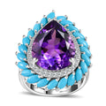 Moroccan Amethyst and Multi Gemstone Floral Ring in Platinum Over Sterling Silver (Size 10.0) 10.40 ctw - Sticky add to cart bar