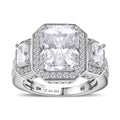 Moissanite (Oct 10x8mm) Halo Ring in Platinum Over Sterling Silver (Size 10.0) 5.10 ctw - Sticky add to cart bar