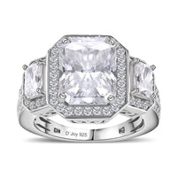 Moissanite (Oct 10x8mm) Halo Ring in Platinum Over Sterling Silver (Size 10.0) 5.10 ctw