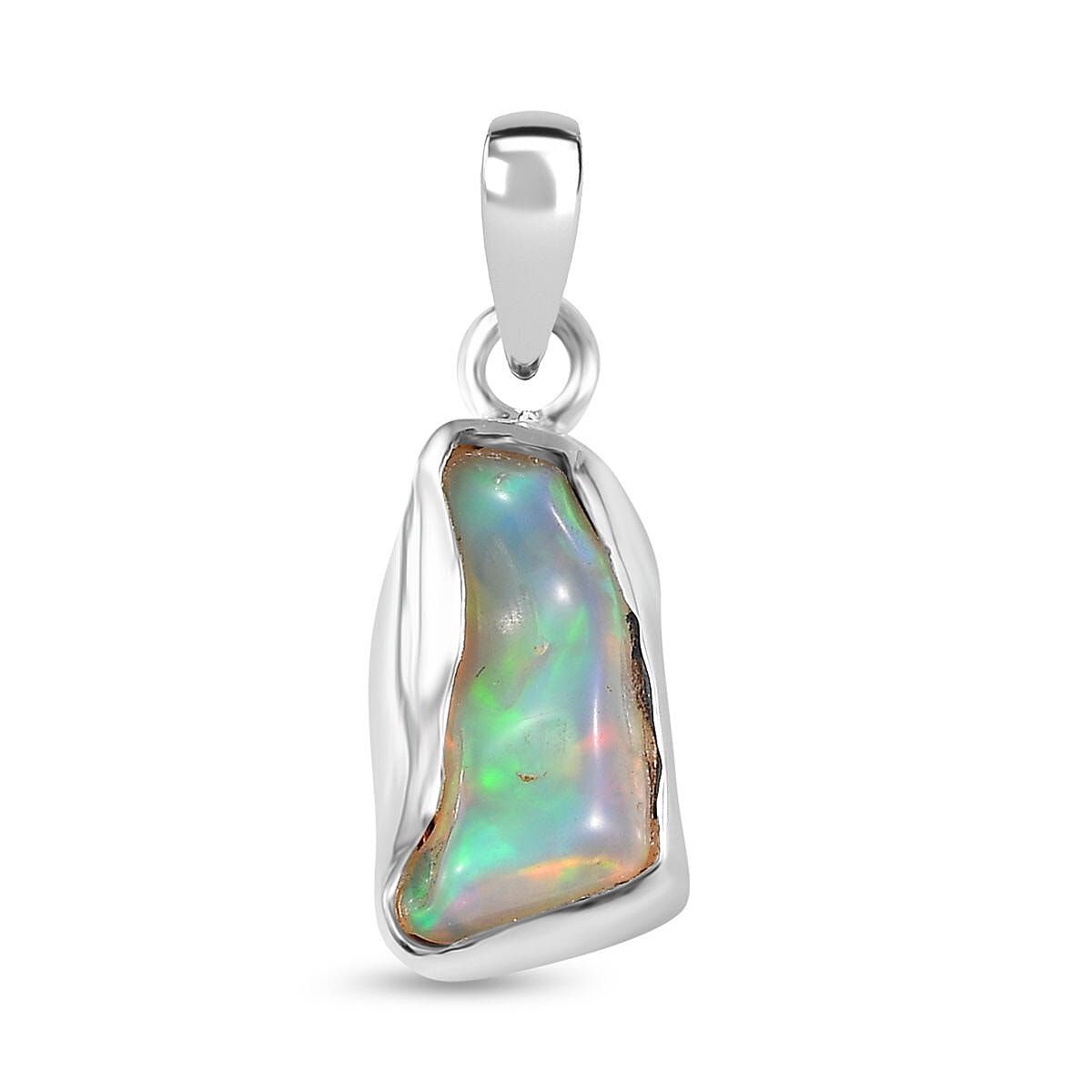 Artisan Crafted Rough Cut Ethiopian Welo Opal Solitaire Pendant in Sterling Silver 2.00 ctw