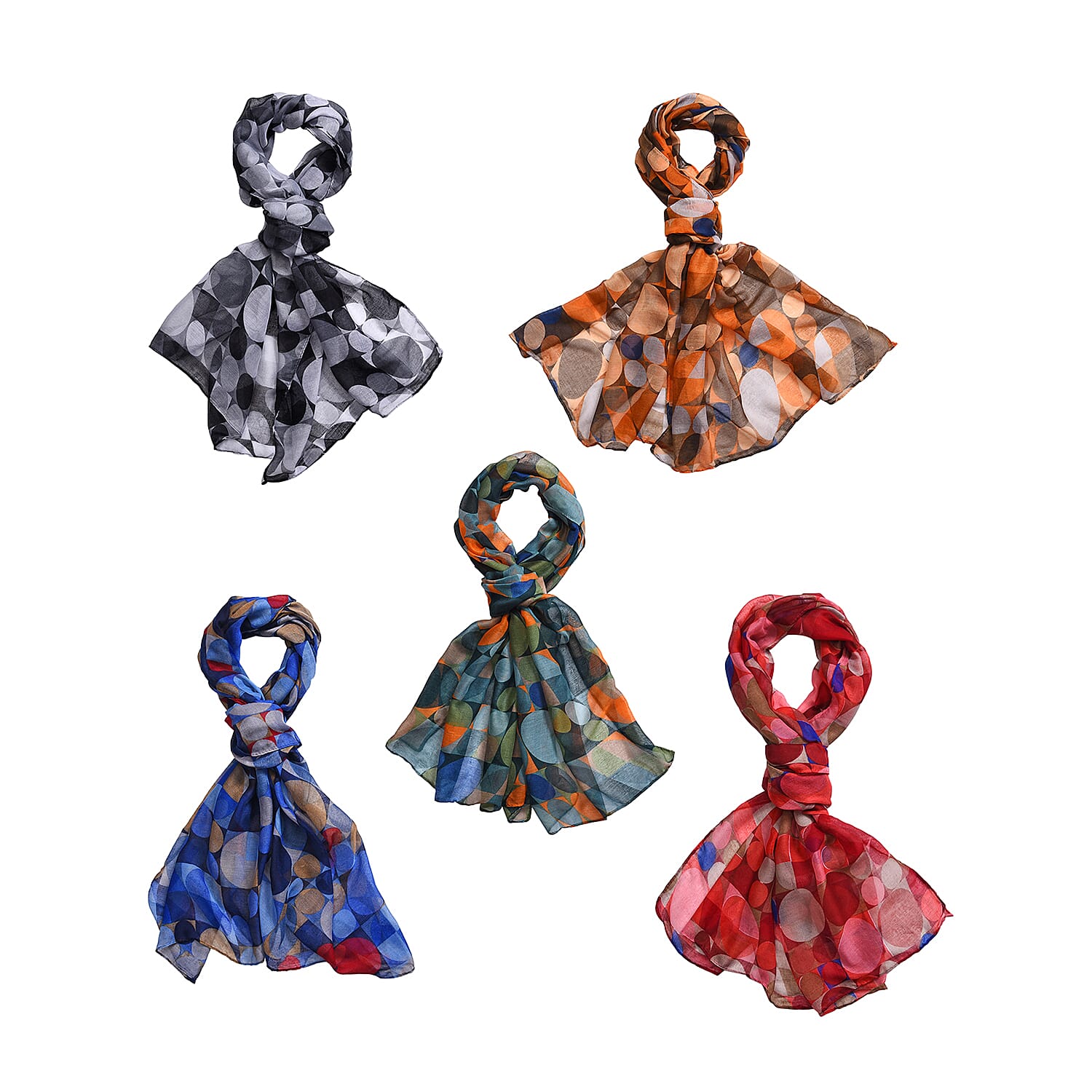 Set of 5 Art Deco Pattern Polyester Scarfs (27.6"x70.8")