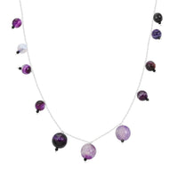 Purple Agate and Thai Black Spinel Beaded Necklace 18 Inches in Sterling Silver 97.95 ctw