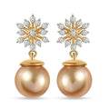 South Sea Golden Pearl 9-10mm and Moissanite Dangling Earrings in Vermeil Yellow Gold Over Sterling Silver 0.50 ctw - Sticky add to cart bar