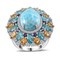 Premium Larimar and Multi Gemstone Cocktail Ring in Platinum Over Sterling Silver (Size 10.0) 19.30 ctw - Sticky add to cart bar