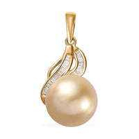 Luxoro 14K Yellow Gold South Sea Golden Pearl 12-13mm and I2 Diamond Pendant 0.14 ctw