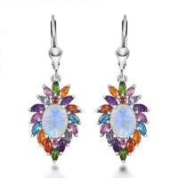 Premium Rainbow Moonstone and Multi Gemstone Earrings in Platinum Over Sterling Silver 7.10 ctw