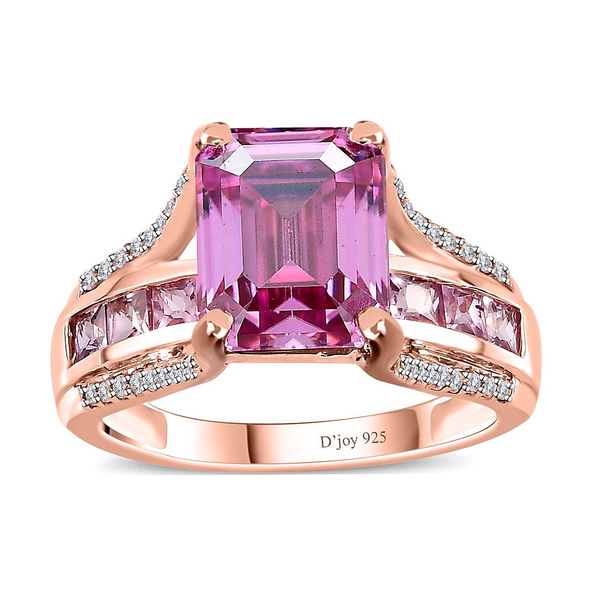 TLV Pink Moissanite (Oct 10x8mm), Multi Gemstone Bridge Ring in Vermeil RG Over Sterling Silver (Size 10.0) 5.50 ctw