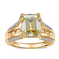 Yellow Moissanite (Oct 10x8mm), Multi Gemstone Bridge Ring in Vermeil YG Over Sterling Silver (Size 10.0) 5.10 ctw - Sticky add to cart bar