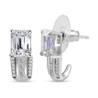 TLV Moissanite (Oct 8x6mm) Bridge J- Hoop Earrings in Platinum Over Sterling Silver 3.65 ctw