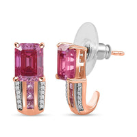 Pink Moissanite and Multi Gemstone Bridge J- Hoop Earrings in Vermeil Rose Gold Over Sterling Silver 4.00 ctw