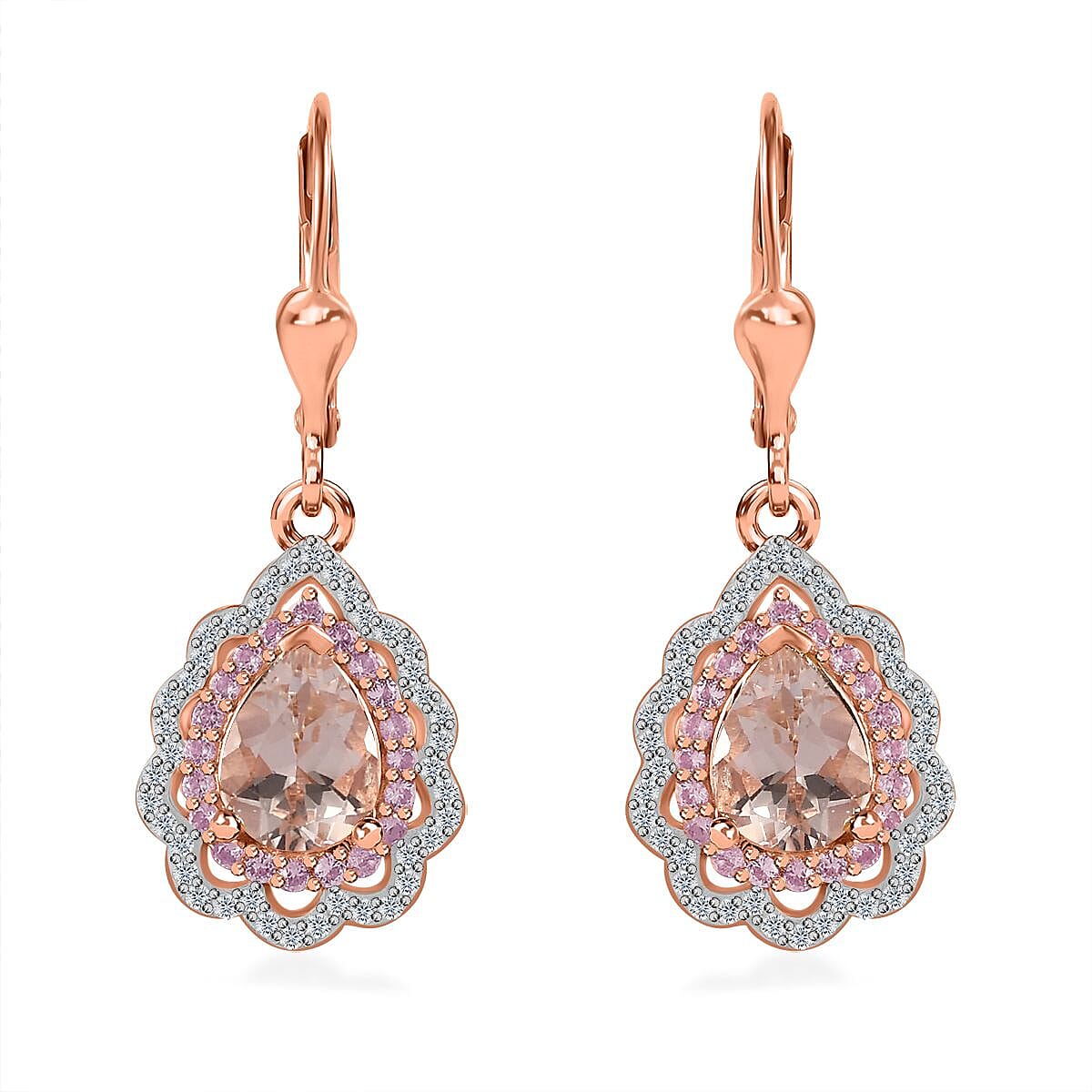 Premium Marropino Morganite and Multi Gemstone Earrings in Vermeil Rose Gold Over Sterling Silver 2.90 ctw