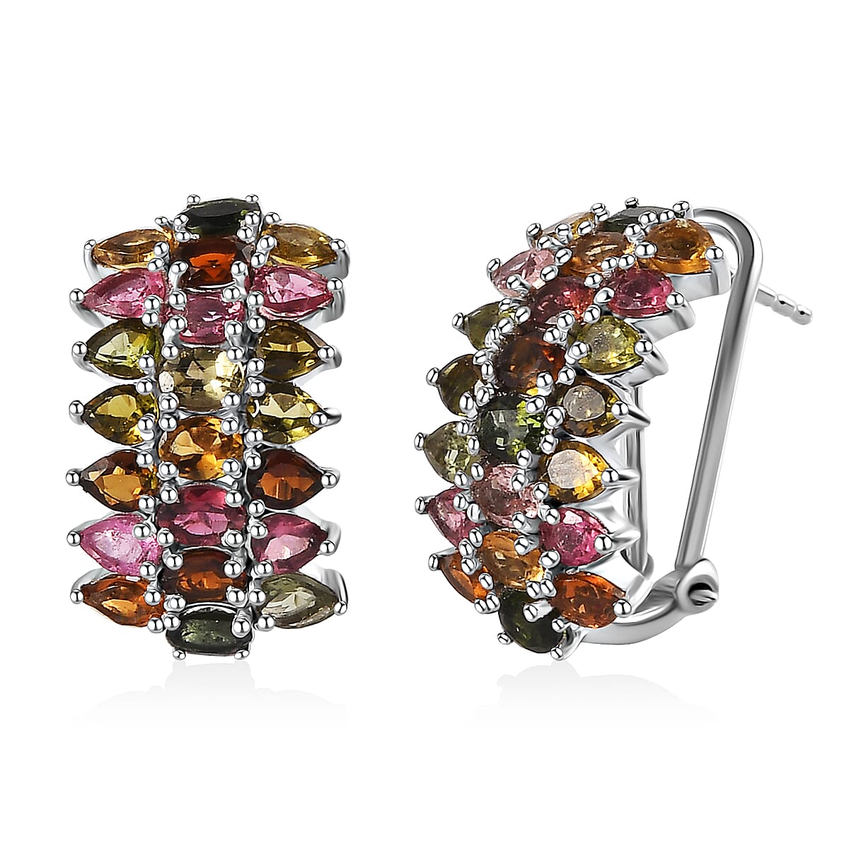 Multi-Tourmaline  Bouquet Earrings in Platinum Over Sterling Silver 7.15 ctw