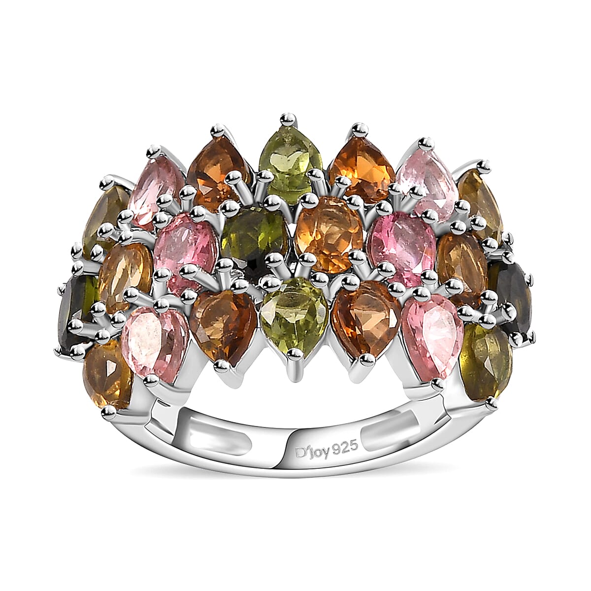 TLV Multi-Tourmaline Cluster Ring in Platinum Over Sterling Silver (Size 10.0) 3.60 ctw