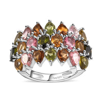 TLV Multi-Tourmaline Cluster Ring in Platinum Over Sterling Silver (Size 10.0) 3.60 ctw