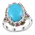 Premium Sleeping Beauty Turquoise, Multi Gemstone Ring in Platinum Over Sterling Silver (Size 10.0) 7.15 ctw - Sticky add to cart bar