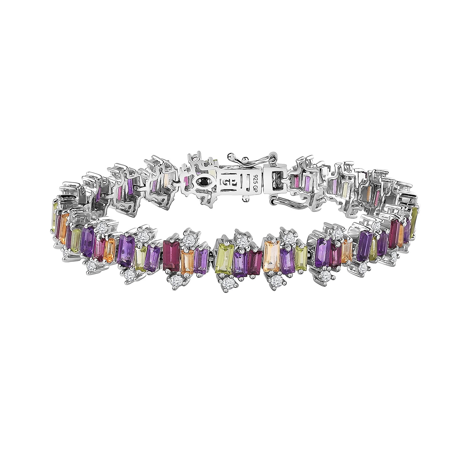 GP Royal Art Deco Collection Multi Gemstone Bracelet in Platinum Over Sterling Silver (6.50 In) 11.30 ctw