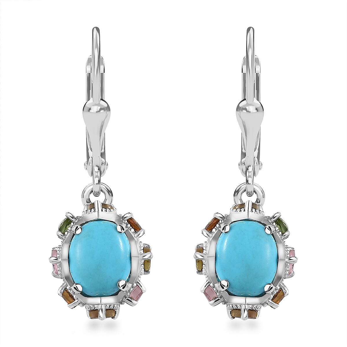 Premium Ethiopian Welo Opal and Multi-Tourmaline Lever Back Earrings in Platinum Over Sterling Silver 6.75 ctw