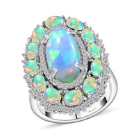 TLV Premium Ethiopian Welo Opal, White Zircon Ring in Platinum Over Sterling Silver (Size 10.0) 4.40 ctw