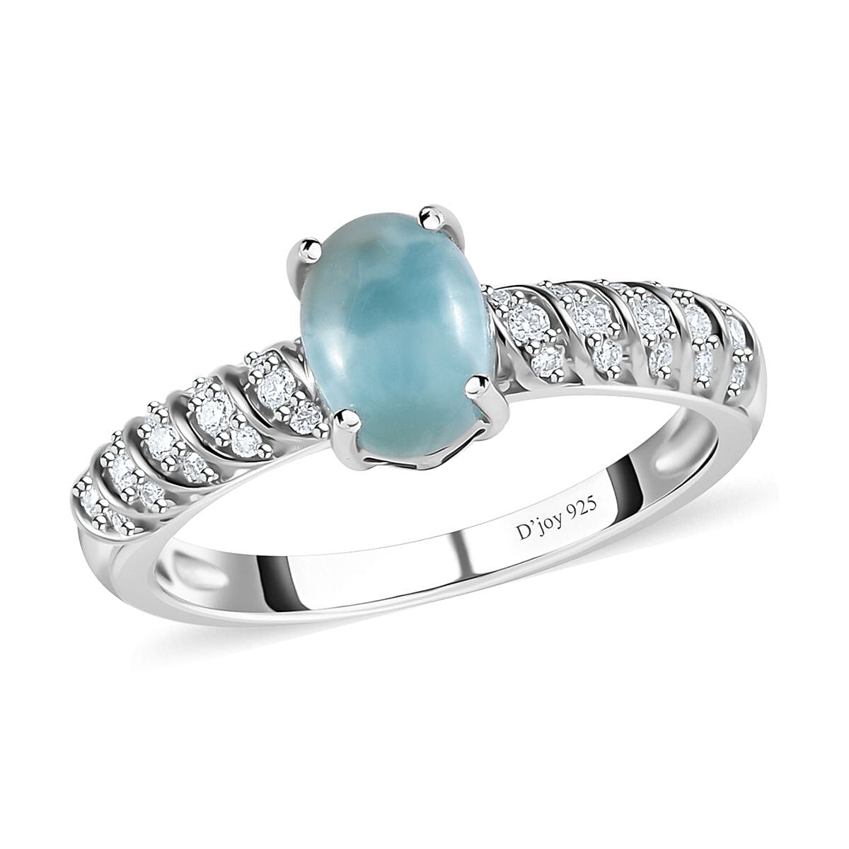 Premium Larimar and Moissanite Ring in Platinum Over Sterling Silver (Size 10.0) 1.90 ctw