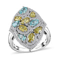 Premium Sava Sphene, Multi Gemstone Elongated Ring in Platinum Over Sterling Silver (Size 10.0) 3.50 ctw - Sticky add to cart bar