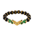 Feng Shui Black Obsidian Beaded Pixiu Stretch Bracelet in Goldtone 81.00 ctw - Sticky add to cart bar