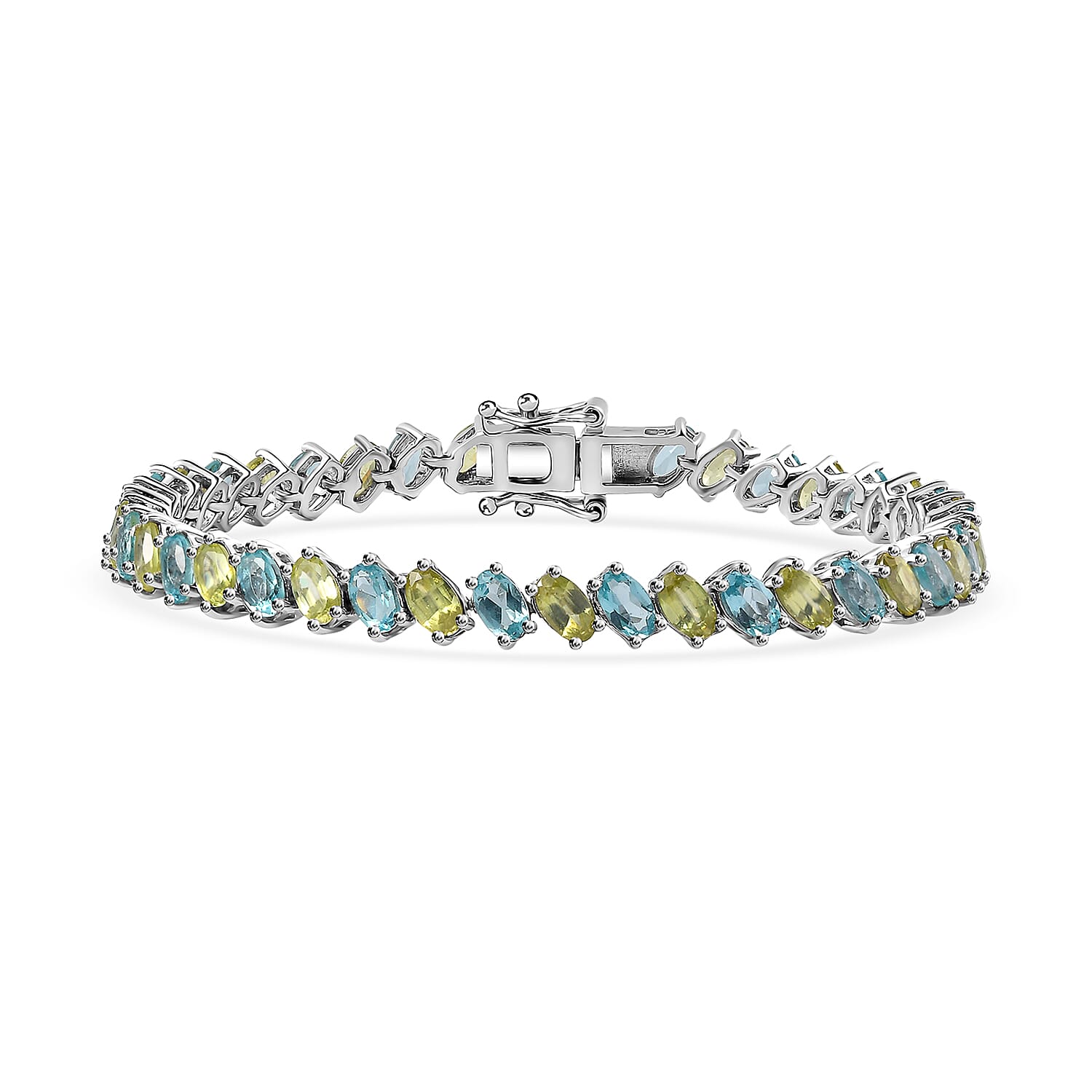 Premium Sava Sphene, Madagascar Paraiba Apatite Bracelet in Platinum Over Sterling Silver (6.50 In) 10.85 ctw
