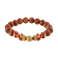 Feng Shui Red Jasper Beaded Pixiu Stretch Bracelet in Goldtone 81.00 ctw - Sticky add to cart bar