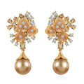 South Sea Golden Pearl and Multi Gemstone Dangling Earrings in Vermeil Yellow Gold Over Sterling Silver 5.50 ctw - Sticky add to cart bar
