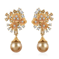 South Sea Golden Pearl and Multi Gemstone Dangling Earrings in Vermeil Yellow Gold Over Sterling Silver 5.50 ctw