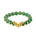 Feng Shui Green Aventurine Beaded Pixiu Stretch Bracelet in Goldtone 81.00 ctw - Sticky add to cart bar