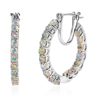 Ethiopian Welo Opal Inside Out Hoop Earrings in Platinum Over Sterling Silver 2.60 ctw